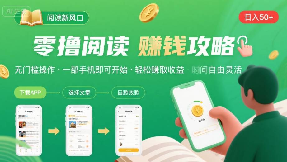 零撸阅读新风口，无门槛轻松挣，一部手机，日入 50-3张【揭秘】-K6源码网