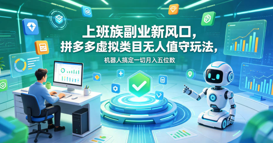 上班族副业新风口，拼多多虚拟类目无人值守玩法，机器人搞定一切月入五位数【揭秘】-K6源码网