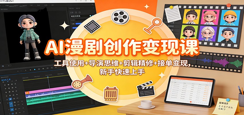 AI漫剧创作变现课：工具使用+导演思维+剪辑精修+接单变现，新手快速上手-K6源码网