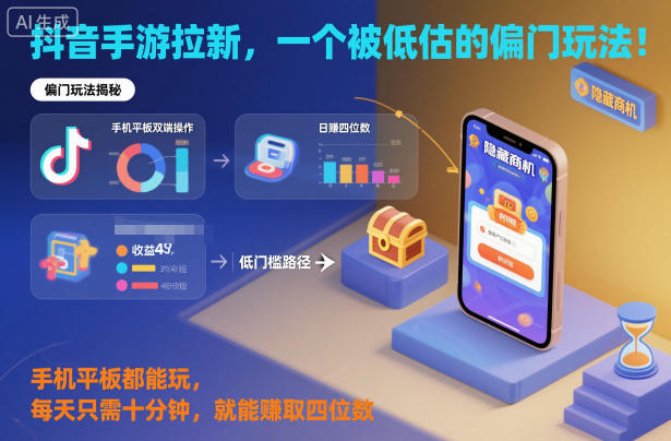 抖音手游拉新，一个被低估的偏门玩法！手机平板都能玩，每天只需十分钟，就能賺取四位数【揭秘】-K6源码网