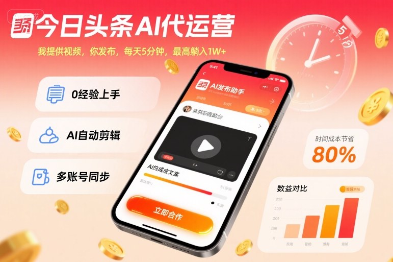 今日头条AI代运营,我提供视频,你发布,每天5分钟,最高躺入1W+【揭秘】-K6源码网