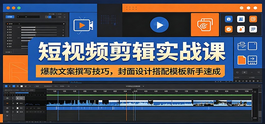 短视频剪辑实战课：爆款文案撰写技巧，封面设计搭配模板新手速成-K6源码网