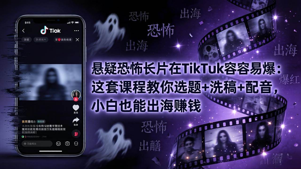 （18220期）悬疑恐怖长片在TikTok最容易爆：这套课程教你选题+洗稿+配音，小白也能出海赚钱-K6源码网