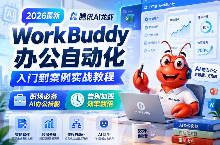 2026最新腾讯AI龙虾WorkBuddy办公自动化入门到案例实战教程,职场必备AI办公技能,告别加班,效率翻倍-K6源码网