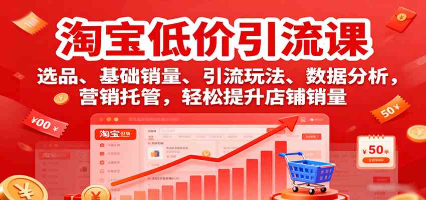 淘宝低价引流课,选品、基础销量、引流玩法、数据分析,营销托管,轻松提升店铺销量-K6源码网