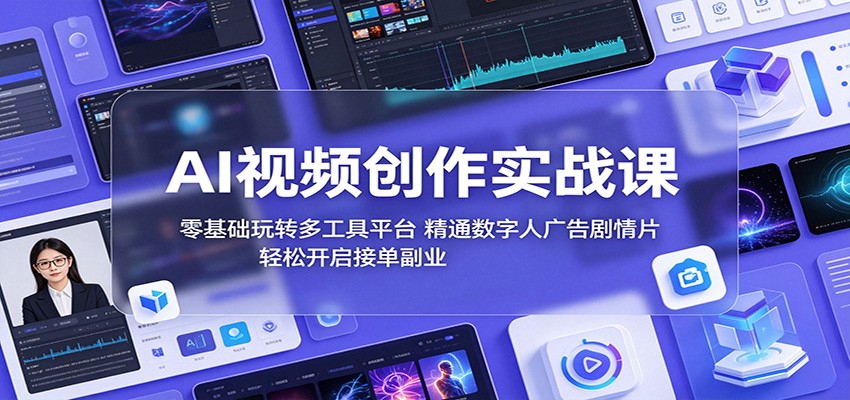 AI视频创作实战课：零基础玩转多工具平台，精通数字人广告、剧情片，轻松开启接单副业-K6源码网