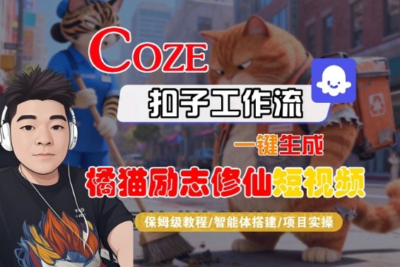 Coze扣子智能体工作流一键生成“橘猫励志修仙“短视频，全流程保姆级教学-K6源码网