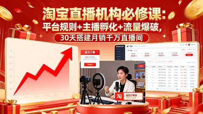（16087期）淘宝直播机构必修课：平台规则/主播孵化/流量爆破,30天搭建月销千万直播间-K6源码网