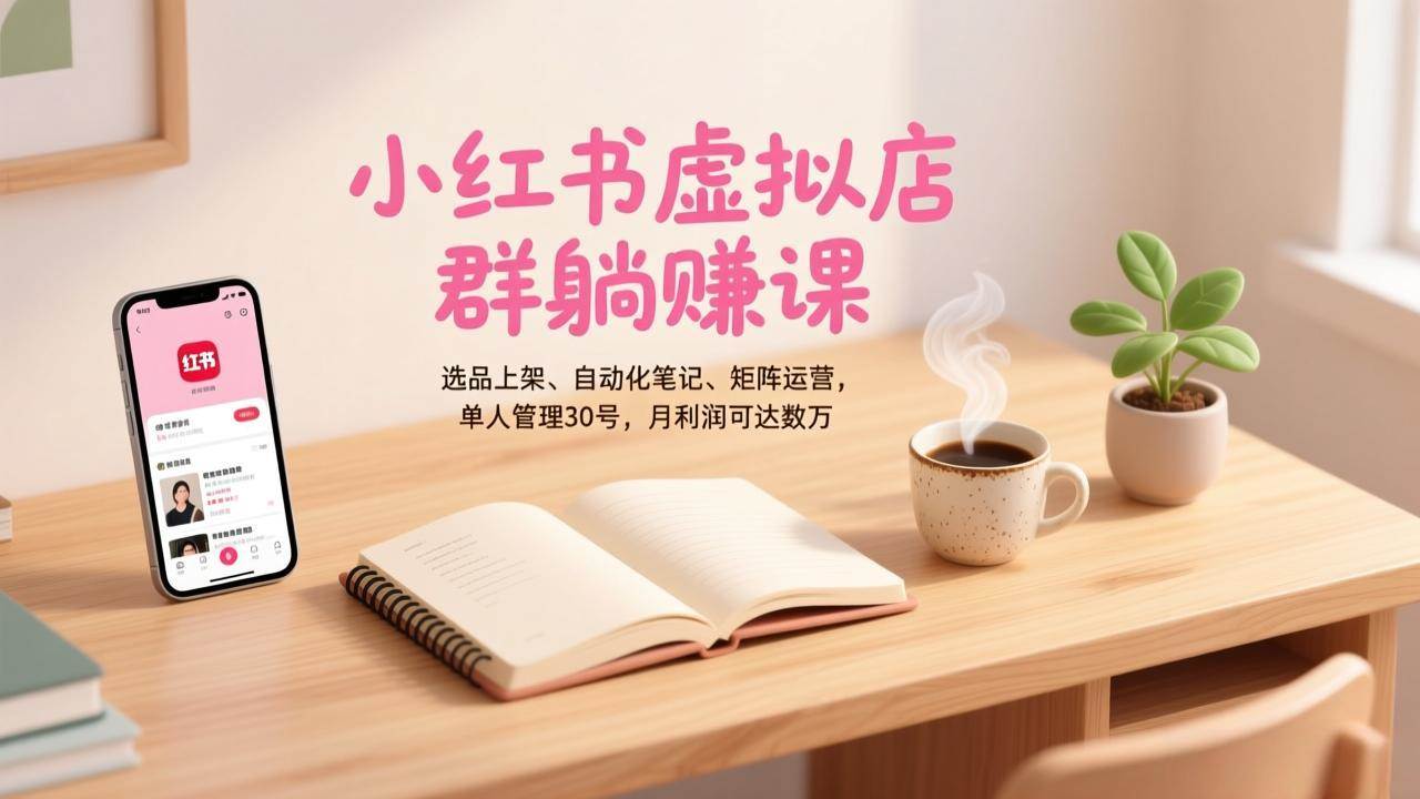 （17072期）小红书虚拟店群躺赚课，选品上架、自动化笔记、矩阵运营，单人管理30号，月利润可达数万-K6源码网