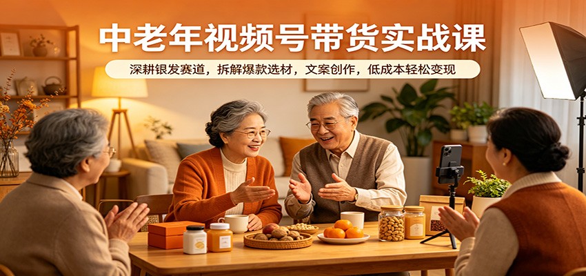 中老年视频号带货实战课：深耕银发赛道，拆解爆款选材，文案创作，低成本轻松变现-K6源码网