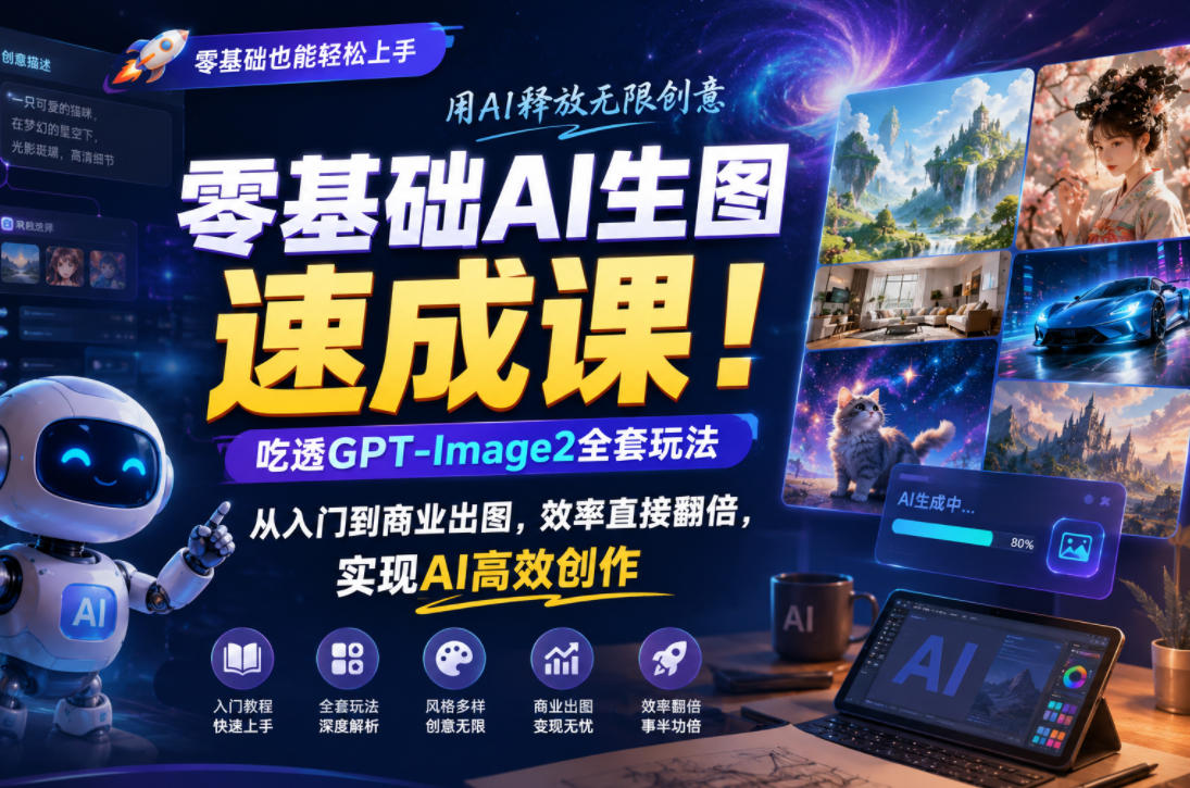 零基础AI生图速成课!吃透GPT-Image2全套玩法,从入门到商业出图,效率直接翻倍,实现AI高效创作-K6源码网