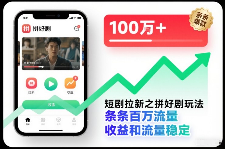 短剧拉新之拼好剧玩法，条条百万流量，收益和流量稳定-K6源码网