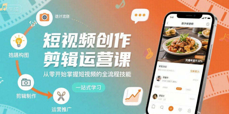 短视频创作剪辑运营课,从零开始掌握短视频的全流程技能-K6源码网