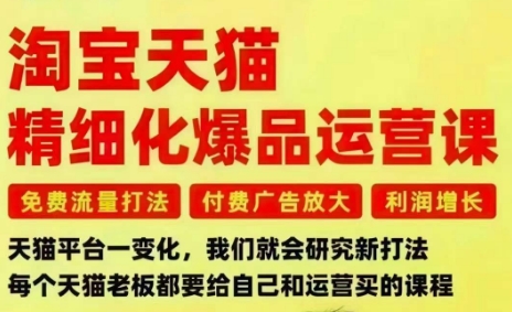 淘宝天猫精细化爆品运营课,免费流量打法-付费广告放大-利润增长-三大核心痛点,一次全部解决-K6源码网