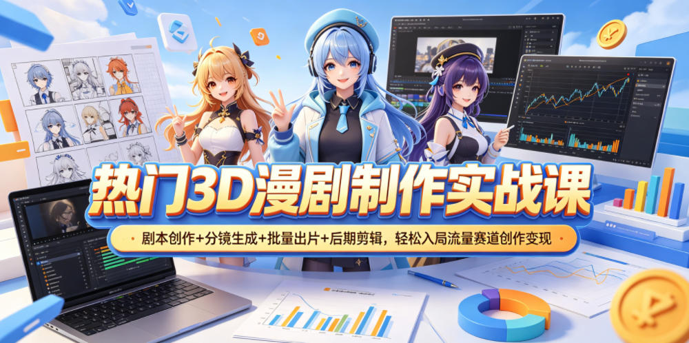 热门3D漫剧制作实战课，剧本创作+分镜生成+批量出片+后期剪辑，轻松入局流量赛道创作变现-K6源码网