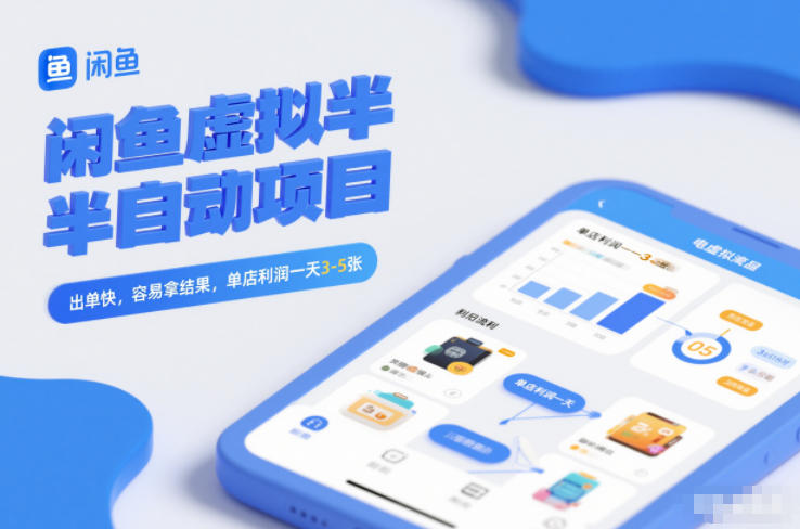 闲鱼虚拟半自动项目，出单快，容易拿结果，单店利润一天3-5张-K6源码网