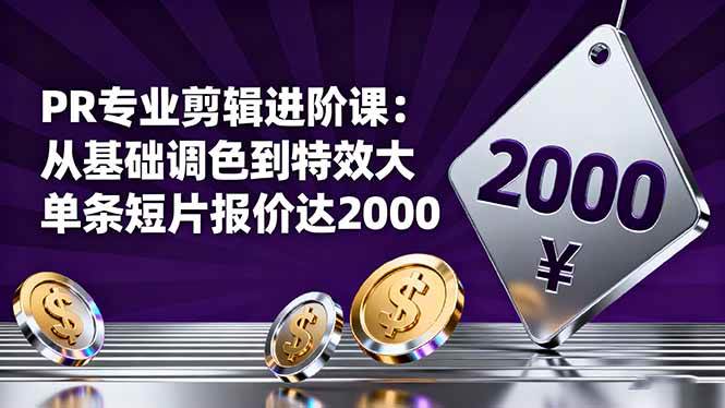 (16381期)PR专业剪辑进阶课:从基础调色到特效大片的进阶技能,单条短片报价达2000-K6源码网