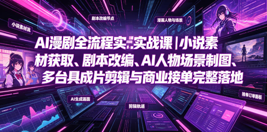 AI漫剧全流程实战课｜小说素材获取、剧本改编、AI人物场景制图、多工具成片剪辑、平台付费变现与商业接单完整落地-K6源码网
