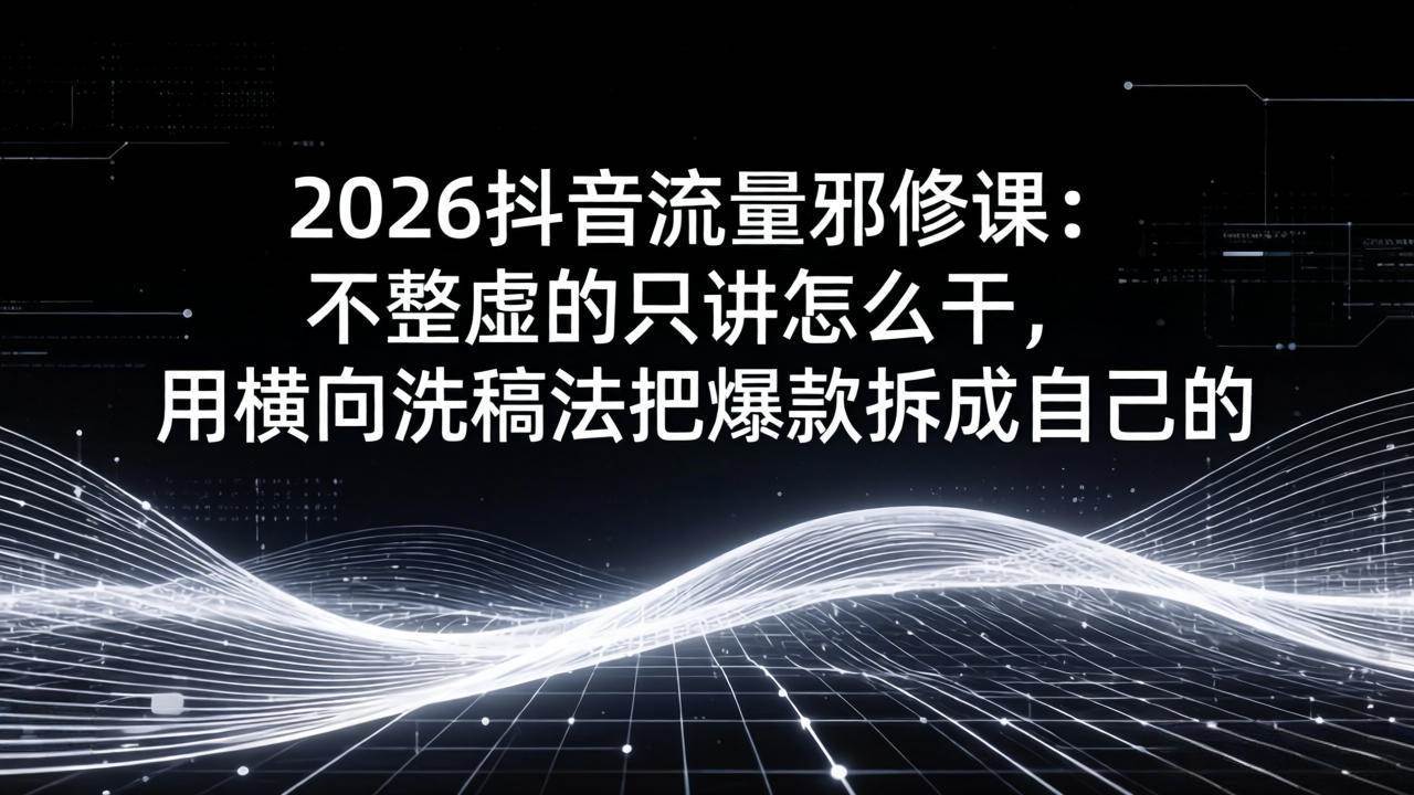 （17725期）2026抖音流量邪修课：不整虚的只讲怎么干，用横向洗稿法把爆款拆成自己的-K6源码网