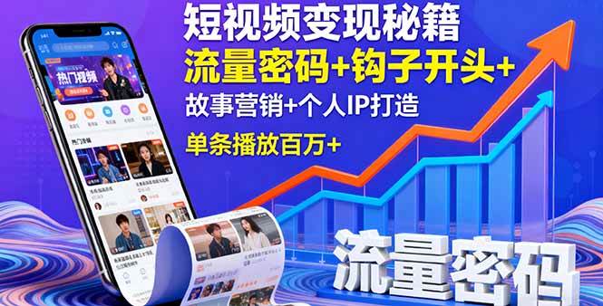 （16079期）短视频变现秘籍，流量密码+钩子开头+故事营销+个人IP打造，单条播放百万+-K6源码网