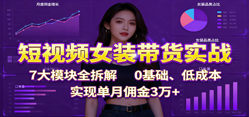 短视频女装带货实战：7大模块全拆解，0基础、低成本，实现单月佣金3万+-K6源码网