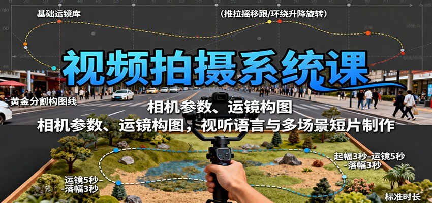 视频拍摄系统课:相机参数、运镜构图,视听语言与多场景短片制作-K6源码网