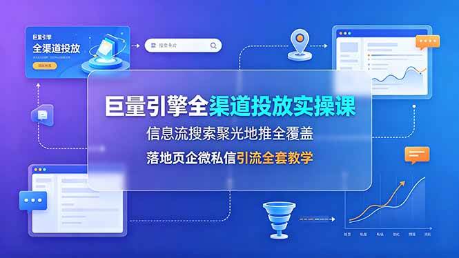 (19181期)巨量引擎全渠道投放实操课,信息流搜索聚光地推全覆盖,落地页企微私信引流全套教学-K6源码网