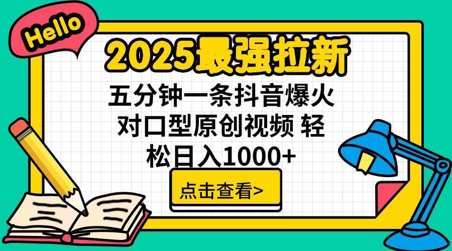 (15736期)2025最强拉新,单用户下载5块佣金,5分钟一条抖音爆火原创对口型视频,…-K6源码网