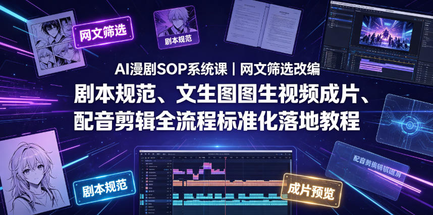 AI漫剧SOP系统课｜网文筛选改编、剧本规范、文生图图生视频成片、配音剪辑全流程标准化落地教程-K6源码网