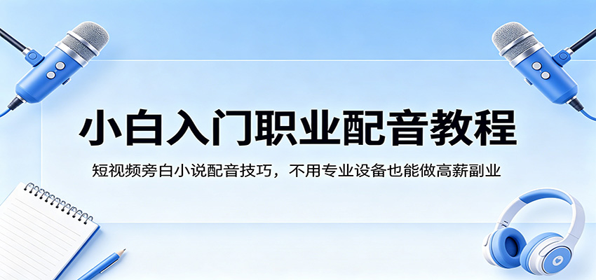 小白入门职业配音教程，短视频旁白小说配音技巧，不用专业设备也能做高薪副业-K6源码网