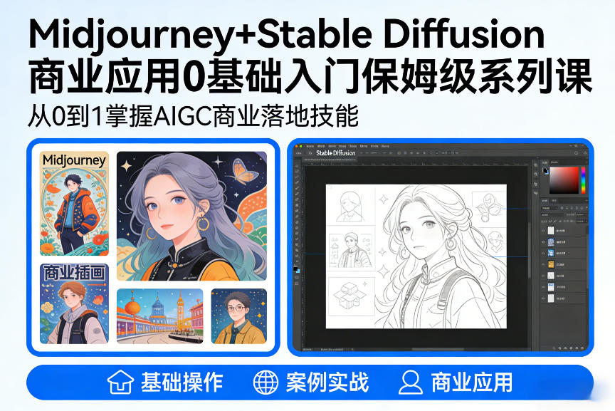 AIGC商业应用Midjourney+Stable Diffusion教程，0基础入门保姆级系列课-K6源码网