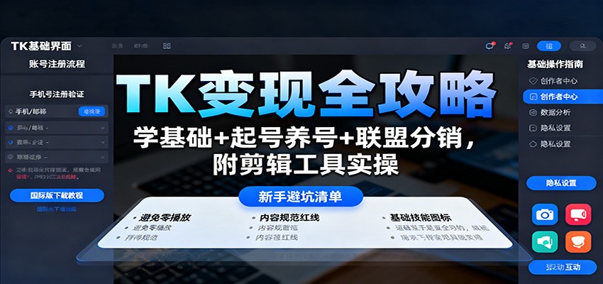 TK变现全攻略:学基础+起号养号+联盟分销,附剪辑工具实操-K6源码网