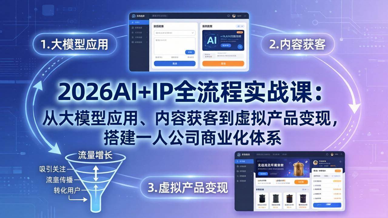 （17863期）2026AI+IP全流程实战课：从大模型应用、内容获客到虚拟产品变现，搭建一人公司商业化体系-K6源码网
