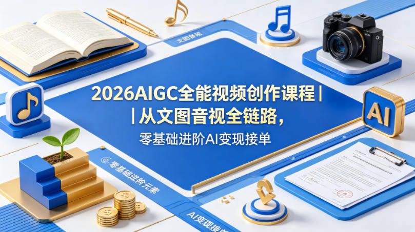 2026AIGC全能视频创作课程｜从文图音视全链路，零基础进阶AI变现接单-K6源码网