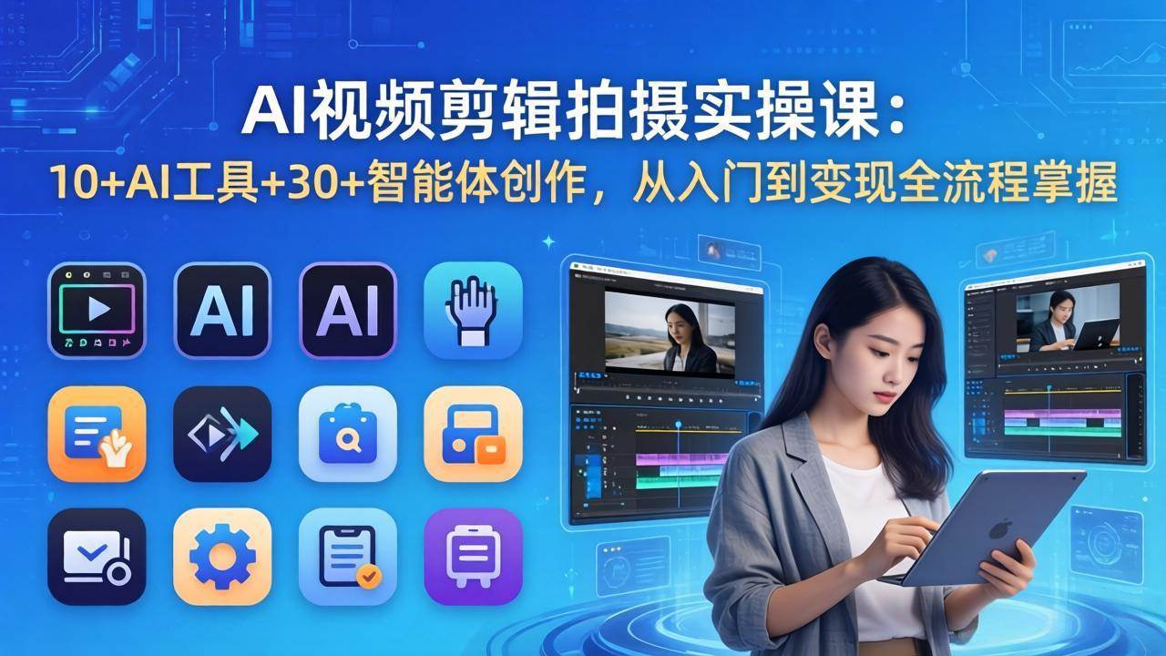 （17818期）AI 视频剪辑拍摄实操课：10+AI工具+30+智能体创作，从入门到变现全流程掌握-K6源码网