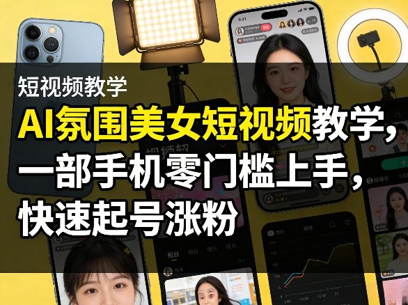 AI氛围美女短视频教学，一部手机零门槛上手，快速起号涨粉-K6源码网