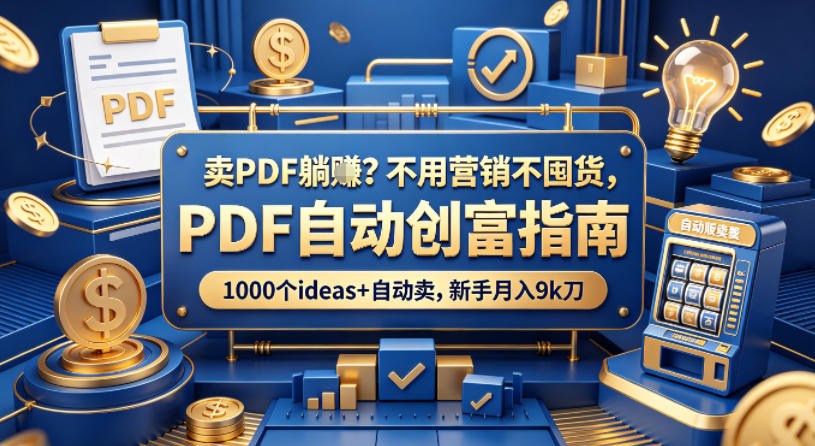 卖PDF躺賺？不用营销不囤货，PDF自动创富指南，1000个ideas+自动卖，新手月入9k刀【原创双语字幕】-K6源码网