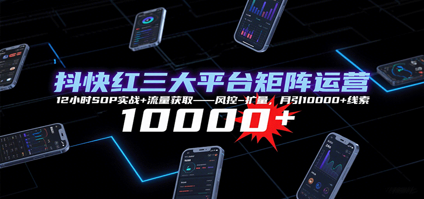 抖快红三大平台矩阵运营，12小时SOP实战+流量获取-风控-扩量，月引10000+线索-K6源码网