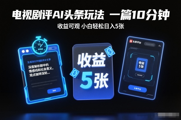 电视剧评AI头条玩法,一篇10分钟,收益可观,小白轻松日入5张+【独家】-K6源码网