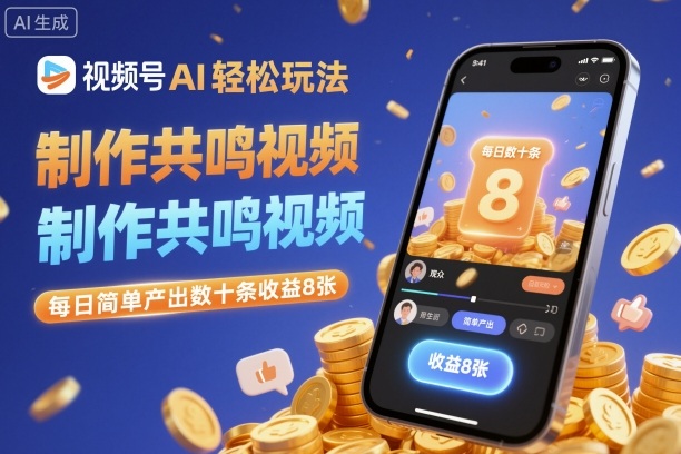 视频号AI轻松玩法，制作共鸣视频，每日简单产出数十条收益8张-K6源码网