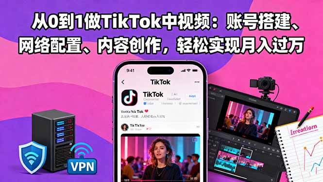（16461期）从0到1做TikTok中视频：账号搭建、网络配置、内容创作，轻松实现月入过万-K6源码网