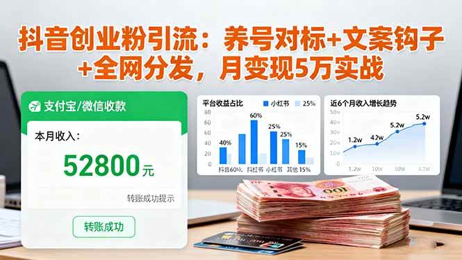 (16338期)抖音创业粉引流:养号对标+文案钩子+全网分发,月变现5万实战-K6源码网