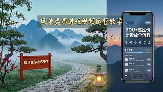 (17992期)风景类赛道短视频运营教学:诗词文学中式美学,新号养号对标账号定位,DOU+高性价比投放全流程-K6源码网