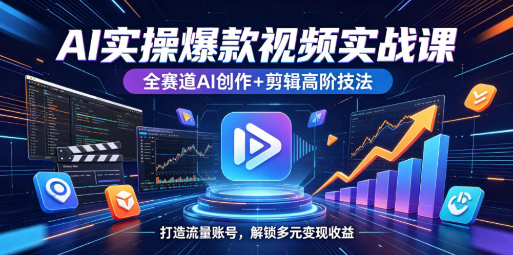 AI实操爆款视频实战课，全赛道AI创作+剪辑高阶技法，打造流量账号，解锁多元变现收益-K6源码网