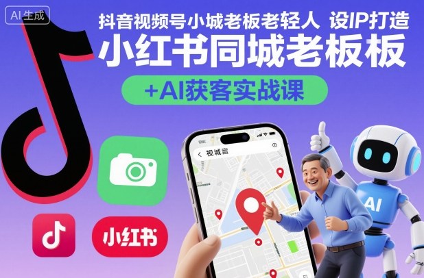 抖音视频号小红书同城老板轻人设IP打造+AI获客实战课,人设打造-算法拆解-拍摄剪辑-内容运营-AI创作-K6源码网