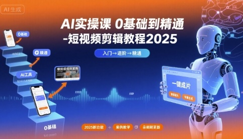 AI实操课0基础到精通-短视频剪辑教程2025-K6源码网