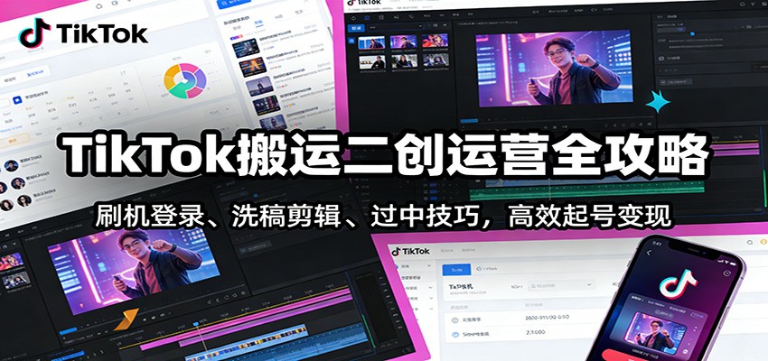 TikTok搬运二创运营全攻略：刷机登录、洗稿剪辑 、过中技巧，高效起号变现-K6源码网