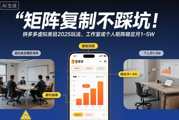 矩阵复制不踩坑！拼多多虚拟类目2025玩法，工作室或者个人矩阵稳定月1-5W【揭秘】-K6源码网