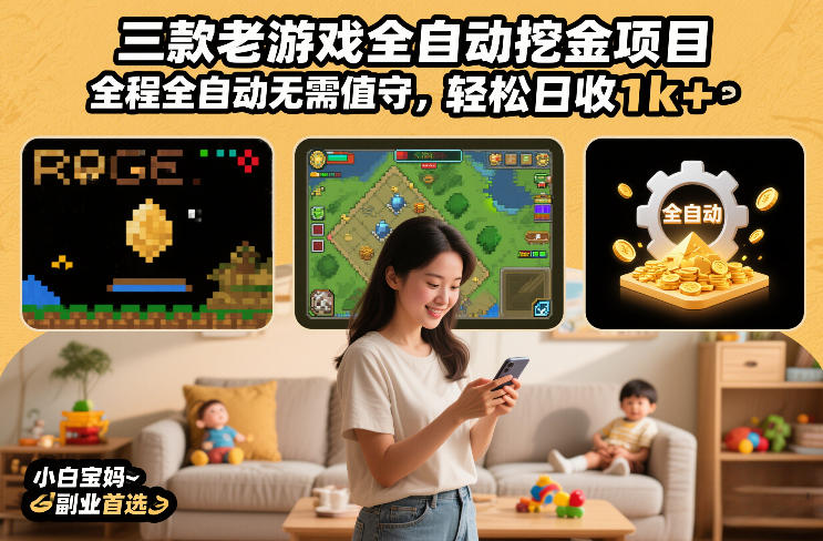 三款老游戏全自动挖金项目，全程全自动无需值守，轻松日收1k+，小白宝妈副业首选【揭秘】-K6源码网