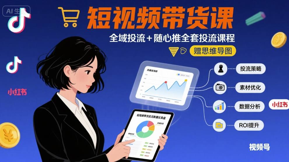 最新短视频带货课，全域投流+随心推全套投流课程+思维导图-K6源码网
